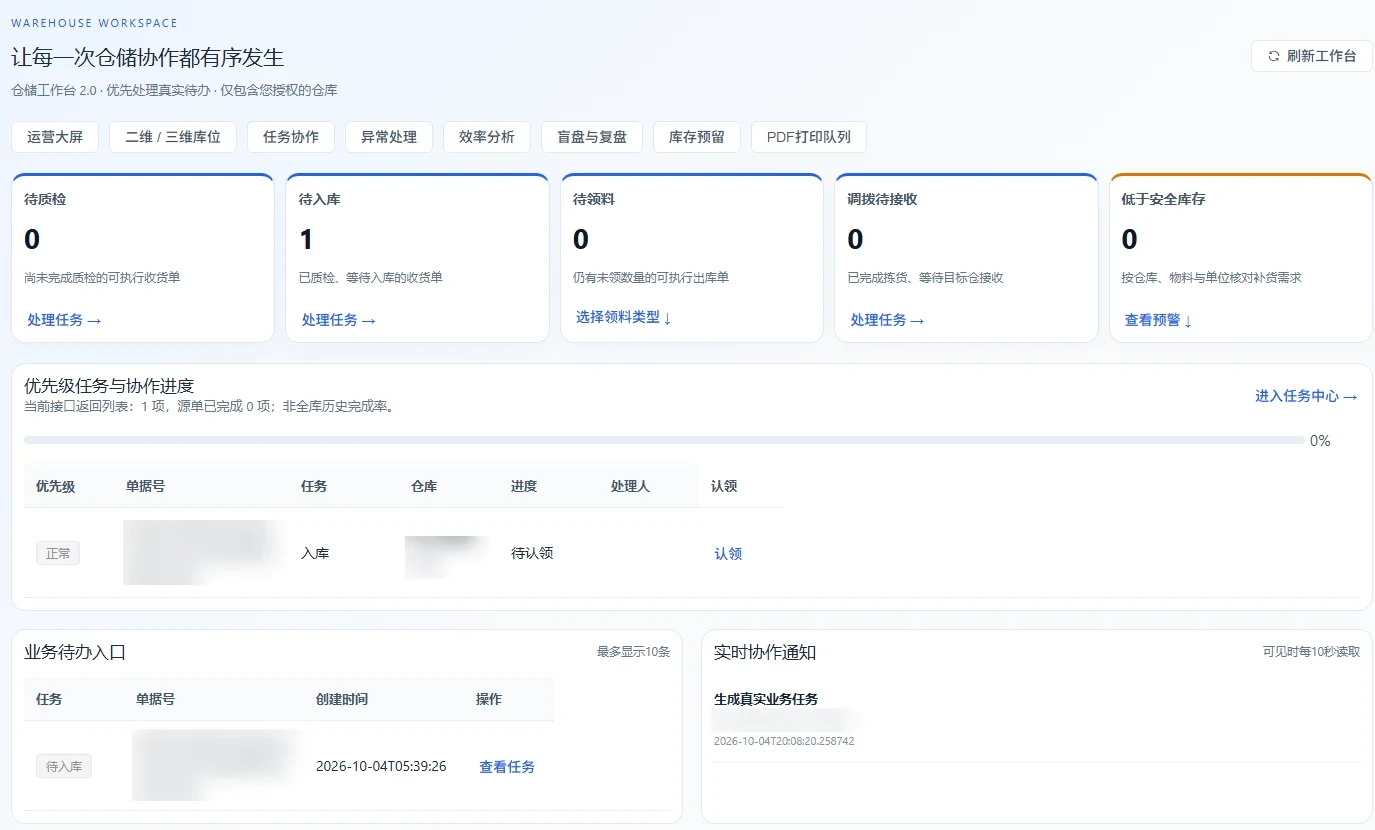 仓储库存与出入库管理 · 电脑端仓储工作台